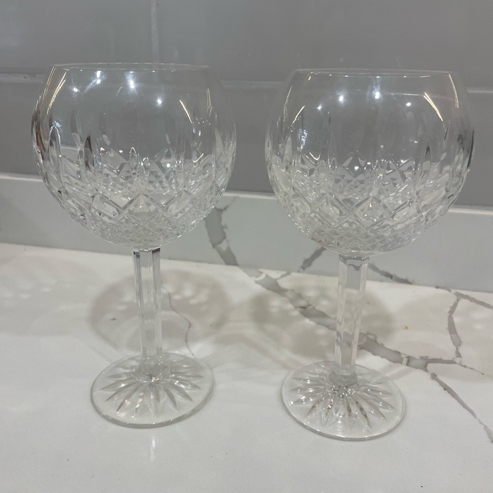 Set of 2 Waterford Lismore Oversized Balloon Wine Glasses